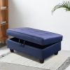 Blue Semi PU Synthetic Leather Storage Ottoman