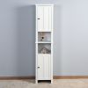 White Floor Storage Cabinet with 2 Doors and 6 Shelves - 15.75 x 11.81 x 66.93 inches - Living Room Wooden Cabinet for Multiple Uses