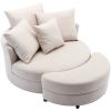 360° Swivel Accent Barrel Chair with Storage Ottoman & 4 Pillows, Modern Linen Leisure Chair Round Accent for Living Room,Creamy White