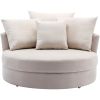 360° Swivel Accent Barrel Chair with Storage Ottoman & 4 Pillows, Modern Linen Leisure Chair Round Accent for Living Room,Creamy White