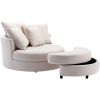 360° Swivel Accent Barrel Chair with Storage Ottoman & 4 Pillows, Modern Linen Leisure Chair Round Accent for Living Room,Creamy White