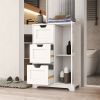 White freestanding storage cabinet for bathroom and living room (one door with three drawers)