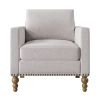 Classic Linen Armchair Accent Chair with Bronze Nailhead Trim Wooden Legs Single Sofa Couch for Living Room, Bedroom, Balcony, Beige