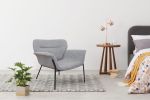 Modern Fabric Lazy Chair; Accent Contemporary Lounge Chair; Single Steel Frame Leisure Sofa Chair with Armrests; Black Legs; Grey 1 PC