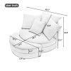 360° Swivel Accent Barrel Chair with Storage Ottoman & 4 Pillows, Modern Linen Leisure Chair Round Accent for Living Room,Creamy White