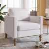 Classic Linen Armchair Accent Chair with Bronze Nailhead Trim Wooden Legs Single Sofa Couch for Living Room, Bedroom, Balcony, Beige