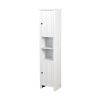 White Floor Storage Cabinet with 2 Doors and 6 Shelves - 15.75 x 11.81 x 66.93 inches - Living Room Wooden Cabinet for Multiple Uses