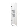 White Floor Storage Cabinet with 2 Doors and 6 Shelves - 15.75 x 11.81 x 66.93 inches - Living Room Wooden Cabinet for Multiple Uses