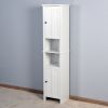 White Floor Storage Cabinet with 2 Doors and 6 Shelves - 15.75 x 11.81 x 66.93 inches - Living Room Wooden Cabinet for Multiple Uses