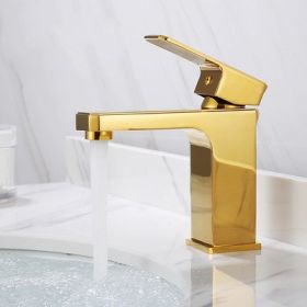 Nordic Full Copper Gold Square Wash Basin Hot And Cold Faucet (Option: Golden short)