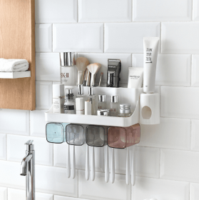 Toothbrush Holder Bathroom Shelving Perforation-free Suction Wall Bathroom Toiletry Set (Option: Shelf-Four port bracket)