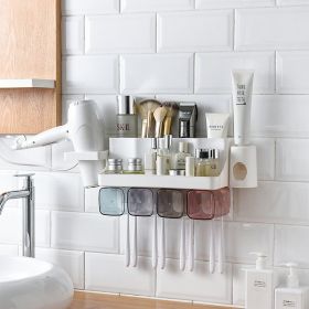 Toothbrush Holder Bathroom Shelving Hole-free Suction Wall (Option: Hair dryer with belt-6 Style)