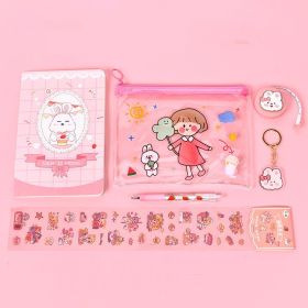 Creative Student School Supplies Stationery Cartoon Set (Color: PINK)