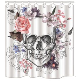 Skull Pattern Bathroom Curtain Digital Printing Polyester Partition Shower (Option: White-90x180cm)