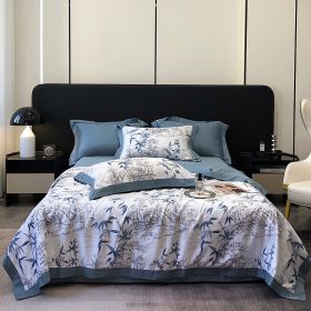 Tencel Summer Duvet Four-piece Washed Silk (Option: Recalling Jiangnan Blue-Four Sets 150x200cm)