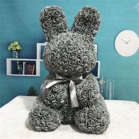 45cm Roses Bunny Valentines Day Eternal Flower Rabbit Romantic Wedding Engagement Ceremony Party Decoration Christmas Gifts (Option: Grey-45cm)