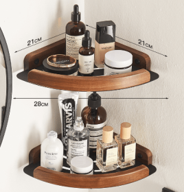 Solid Wood Towel Rack Perforation-free Bathroom Shelving (Option: Triangular bilayer)