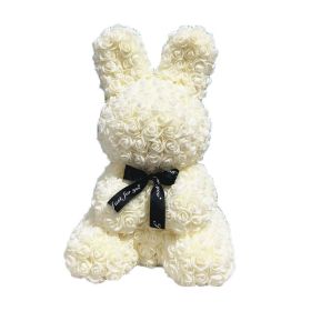 45cm Roses Bunny Valentines Day Eternal Flower Rabbit Romantic Wedding Engagement Ceremony Party Decoration Christmas Gifts (Option: Milky white-45cm)