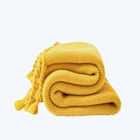 Solid Color Nordic Sofa Office Leisure Blanket Knitted Tassel (Option: Turmeric-130x170cm)