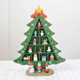 Combination Three-dimensional Pendant Villain Wooden Christmas Tree Ornament (Option: Green Lattice tree-29cm)