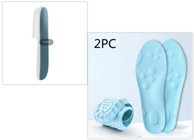 Boys And Girls' Sports Insoles And Long Handle Decontamination And Cleaning Shoe Brush (Option: Shoe brush and sky bluce insol-43 to 44)