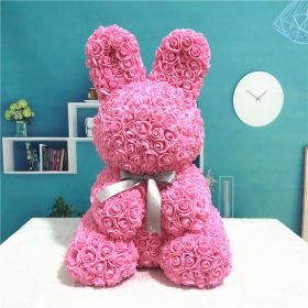 45cm Roses Bunny Valentines Day Eternal Flower Rabbit Romantic Wedding Engagement Ceremony Party Decoration Christmas Gifts (Option: Pink-40)