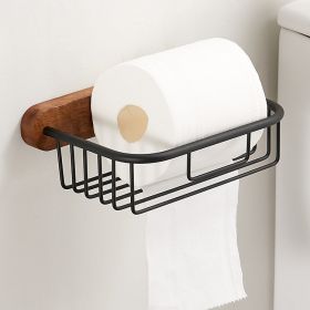 Raw Wood Bathroom Shelf Towel Rack Without Holes (Option: Paper Basket)