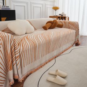 Sofa Cover With Long Chair Home Decoration Tassel Blanket (Option: Line Orange-180x260cm)