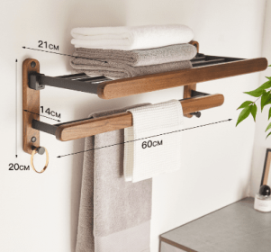 Solid Wood Towel Rack Perforation-free Bathroom Shelving (Option: Upgrade the towel holder)