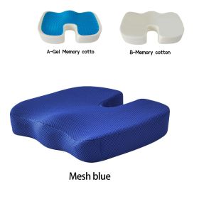 Gel Memory Foam U-shaped Seat Cushion Massage Car Office Chair for Long Sitting Coccyx Back Tailbone Pain Relief Gel Cushion Pad (Color: Mesh blue)