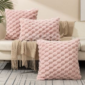 Plush Faux Fur Throw Pillow Covers Plaid Texture Decorative Pillow Case Cushion Cover (Color: PINK)