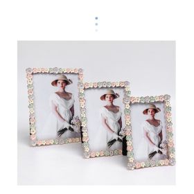 Metal Photo Frame Flowers Rectangle Vintage Fresh Color Fashion Lightweight High Hardness Home Decor Desktop Ornament Embenllish (Color: Flowers)