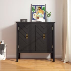 2 Door Wooden Cabinets, Off-white Wood Cabinet Vintage Style Sideboard for Living Room Dining Room Office (Color: Black)