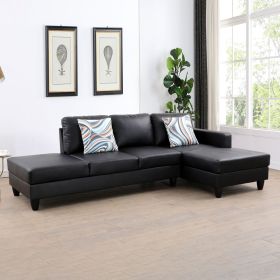 Black Faux Leather 2-Piece Couch Living Room Sofa Set (Color: Black)