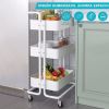 Three-layer mesh utility cart, rolling cart with handle and lockable wheel, multi-function storage rack in kitchen, living room and office-White