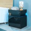 Modern LED Nightstand with 2 High Gloss Drawers and RGB Lights – Wood LED Bedside Table for Bedroom, Living Room, Children's Room