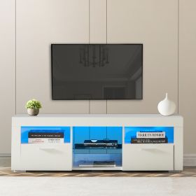 modern TV Stand with LED Lights, high glossy front TV Cabinet, can be assembled in Lounge Room, Living Room or Bedroom (Color: White)