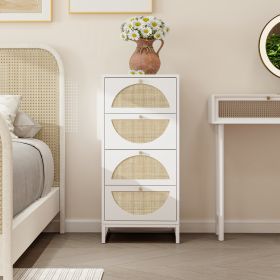 Eco-Friendly Rattan Cabinet with 4 Drawers – Versatile Storage Solution for Living Room, Bedroom, and Study (Color: White)