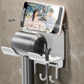 Perforation-free Lazy Hair Dryer Shelf Bathroom Wall Hanging (Option: White-Plus Mobile phone holder)