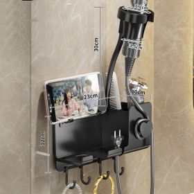 Perforation-free Lazy Hair Dryer Shelf Bathroom Wall Hanging (Option: Black-Plus hair dryer holder)