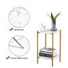 2-layer End Table with Tempered Glass and Marble Tabletop;  Round Coffee Table with  Metal Frame for Bedroom Living Room Office