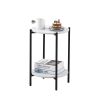 2-layer End Table with Tempered Glass and Marble Tabletop;  Round Coffee Table with  Metal Frame for Bedroom Living Room Office