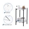 2-layer End Table with Tempered Glass and Marble Tabletop;  Round Coffee Table with  Metal Frame for Bedroom Living Room Office