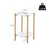 2-layer End Table with Tempered Glass and Marble Tabletop;  Round Coffee Table with  Metal Frame for Bedroom Living Room Office