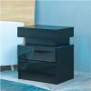 Modern LED Nightstand with 2 High Gloss Drawers and RGB Lights – Wood LED Bedside Table for Bedroom, Living Room, Children's Room