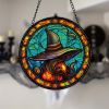 1pc Halloween Crow Witch Decoration Crafts,Fall Crow Witch Stained Suncatcher Black Bird Decorative Window Hanging Ornament, Stained Suncatcher