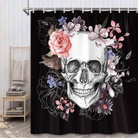 Skull Pattern Bathroom Curtain Digital Printing Polyester Partition Shower (Option: Black-180x180cm)