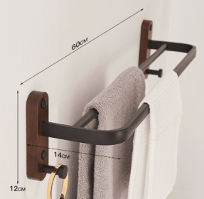 Solid Wood Towel Rack Perforation-free Bathroom Shelving (Option: Double towel rack old)