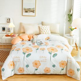 Cotton Duvet Cover One-piece Wholesale Pure Single Double Student Dormitory Bed Sheet Four-piece Set (Option: Flower Warm Kafuu-Double Quilt Cover 180x 220cm)