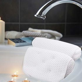 4D Bath Pillow Head And Neck Pillow With Suction Cup Bathtub Non-slip Bath Pillow (Option: White-37 × 32cm)